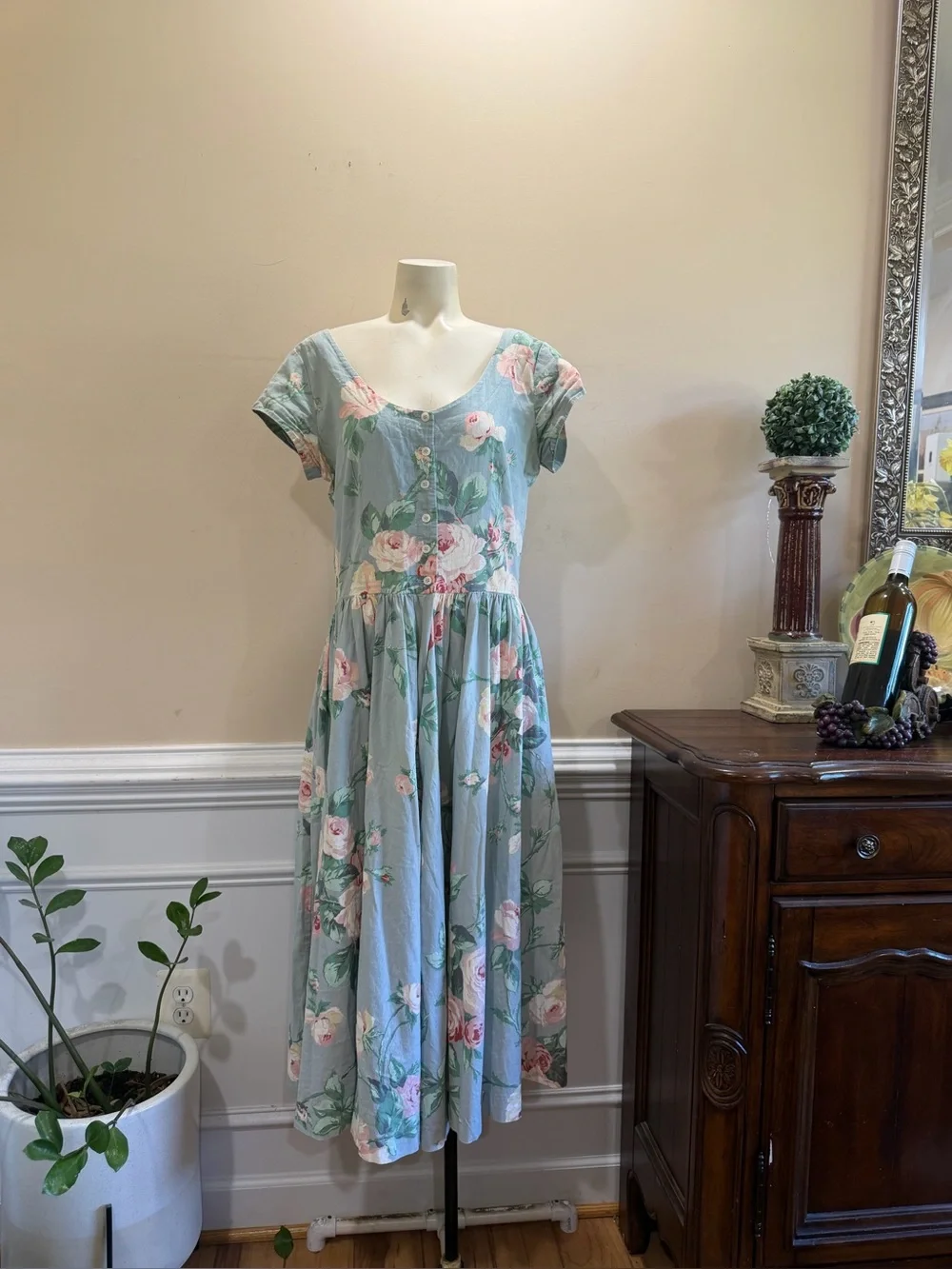 Vintage S.G. Gilbert Light Blue Floral Midi Dress - Classic Fit